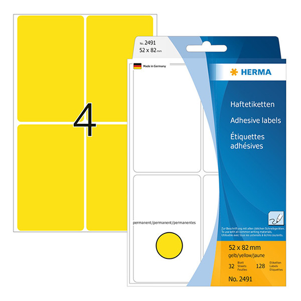 Herma 2491 étiquettes multifonction 52 x 82 mm (128 étiquettes) - jaune 230693 - 1