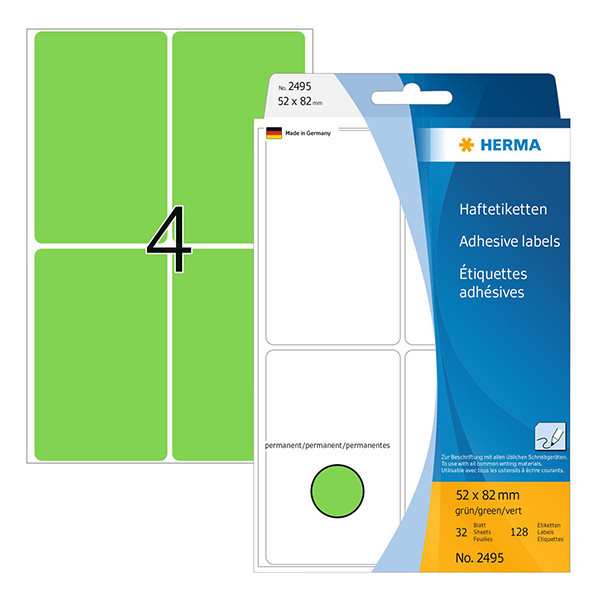 Herma 2495 multifunctionele etiketten 52 x 82 mm groen (128 etiketten) 230694 - 1