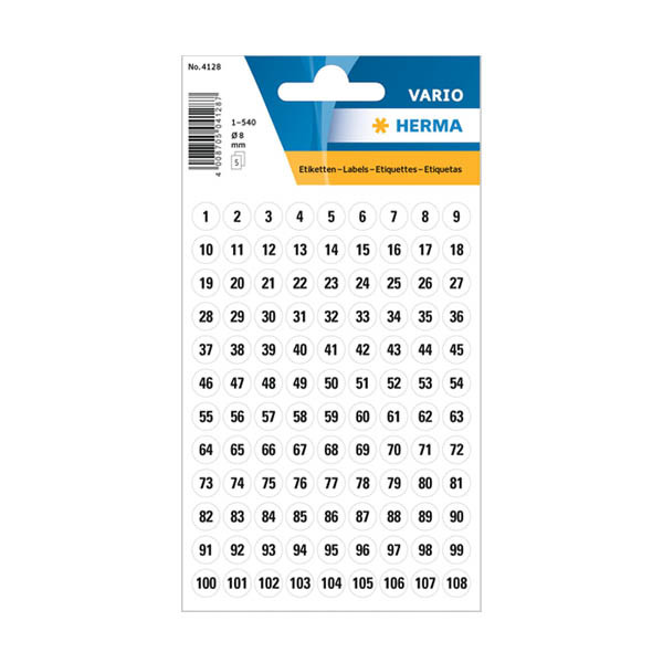 Herma 4128 étiquettes numérotées de 1 à 540 ø 8 mm (540 étiquettes) - blanc/noir 360159 - 1