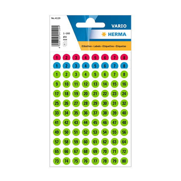 Herma 4129 étiquettes 1-160 ø 8 mm (480 étiquettes) - assorti 230953 - 1