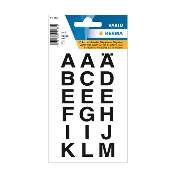 Herma 4135 étiquettes A-Z 20 x 20 mm (36 étiquettes) - noir/transparent 230965 - 1