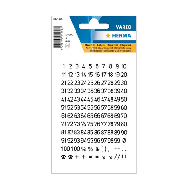 Herma 4155 étiquettes 1-100 5 mm (250 étiquettes) - noir/transparent 230952 - 1
