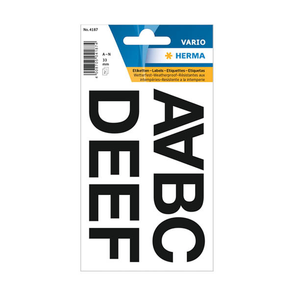 Herma 4187 étiquettes A-Z 33 mm, section A à N (17 étiquettes) - noir 230956 - 1