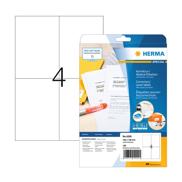 Herma 4229 étiquettes de correction/de masquage A4 105 x 148 (100 étiquettes) - blanc 230814 - 1