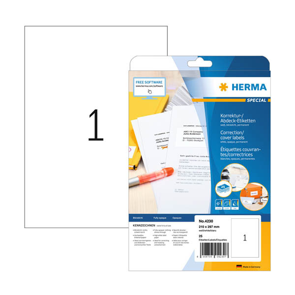 Herma 4230 étiquettes de correction/de masquage A4 210 x 297 (25 étiquettes) - blanc 230815 - 1