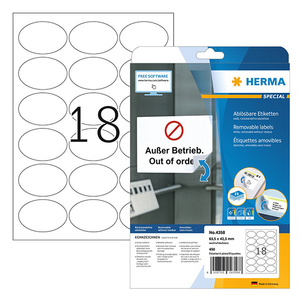 Herma 4358 étiquettes amovibles A4 63,5 x 42,3 mm (450 étiquettes) - blanc 230644 - 1