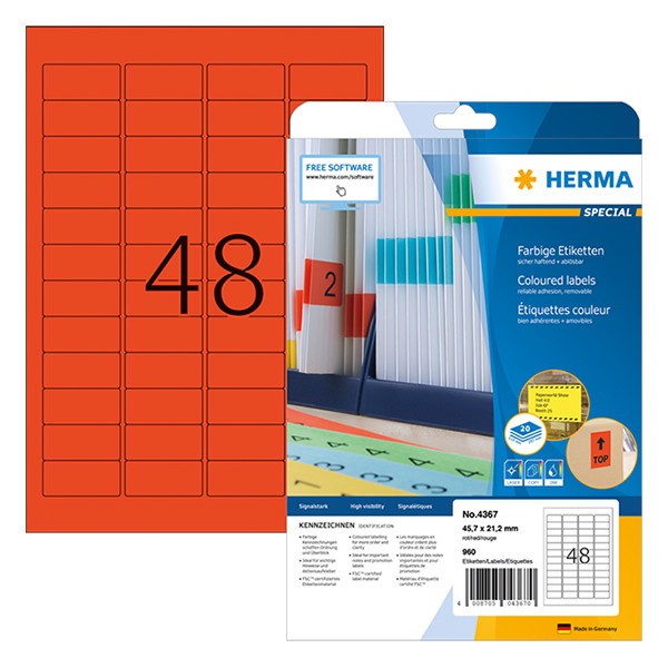 Herma 4367 étiquettes amovibles A4 45,7 x 21,2 mm (960 etiketen) - rouge 230477 - 1