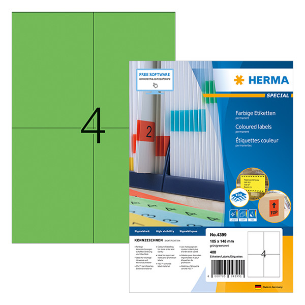 Herma 4399 étiquettes adhésives permanentes A4 105 x 148 mm (400 étiquettes) - vert 230484 - 1