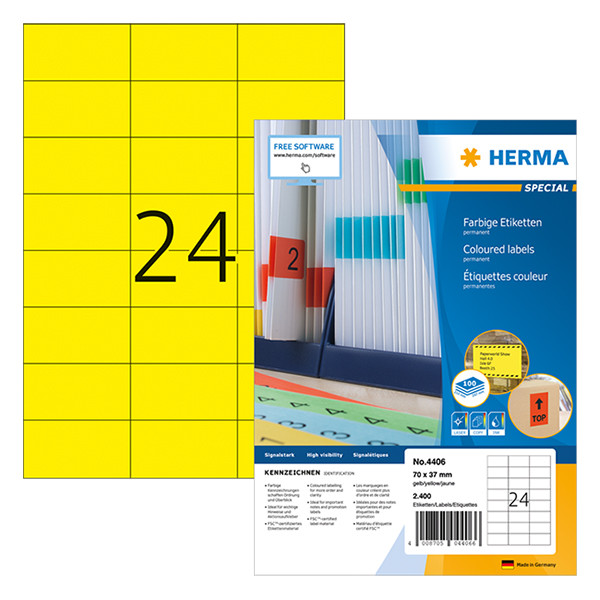 Herma 4406 étiquettes adhésives permanentes A4 70 x 37 mm (2400 étiquettes) - jaune 230486 - 1