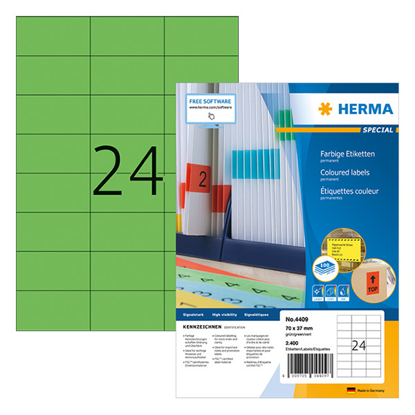 Herma 4409 étiquettes adhésives permanentes A4 70 x 37 mm (2400 étiquettes) - vert 230489 - 1