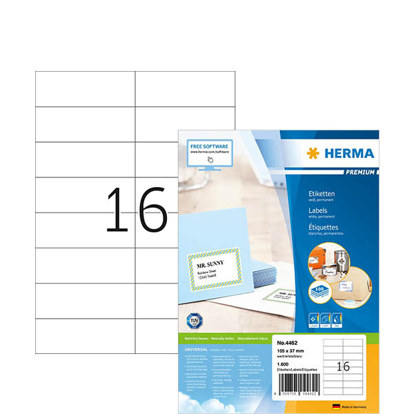 Herma 4462 Premium étiquettes A4 105 x 37 mm adhésif permanent (1600 étiquettes) - blanc 230500 - 1