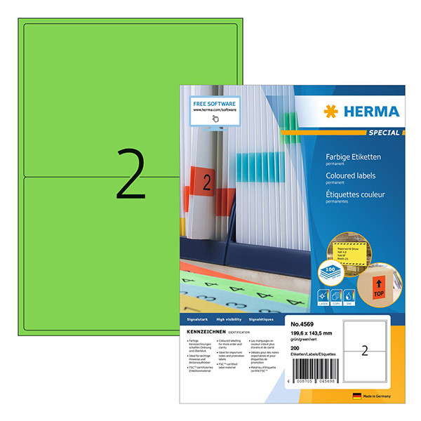 Herma 4569 étiquettes adhésives permanentes A4 199,6 x 143,5 mm (200 étiquettes) - vert 230789 - 1