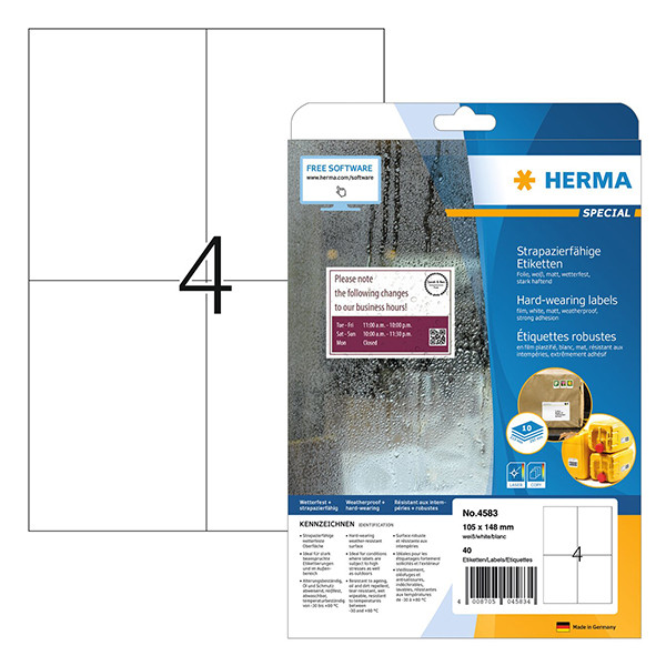Herma 4583 étiquettes en film résistantes aux intempéries A4 105 x 148 mm (40 étiquettes) - blanc 230747 - 1