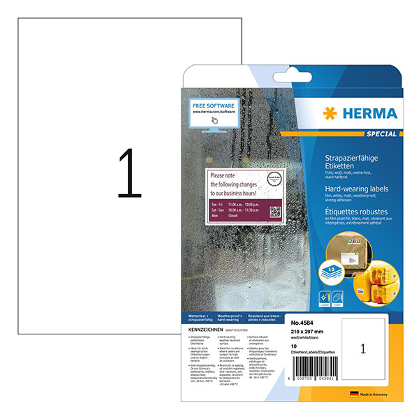 Herma 4584 étiquettes en film résistantes aux intempéries A4 210 x 297 mm (10 étiquettes) - blanc 230748 - 1
