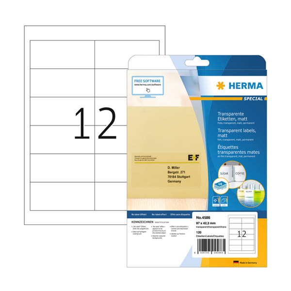 Herma 4586 étiquettes transparentes A4 97 x 42,3 mm (120 étiquettes) - mat 230905 - 1