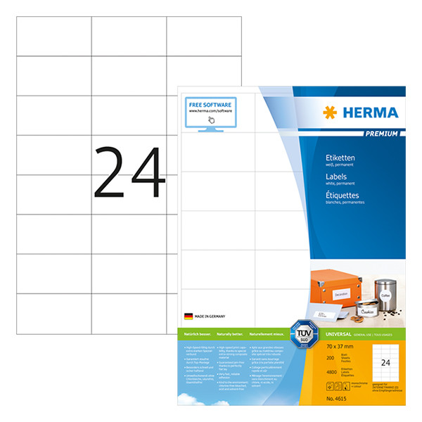 Herma 4615 Prémium étiquettes A4 70 x 37 mm adhésif permanent (4800 étiquettes) - blanc 230513 - 1