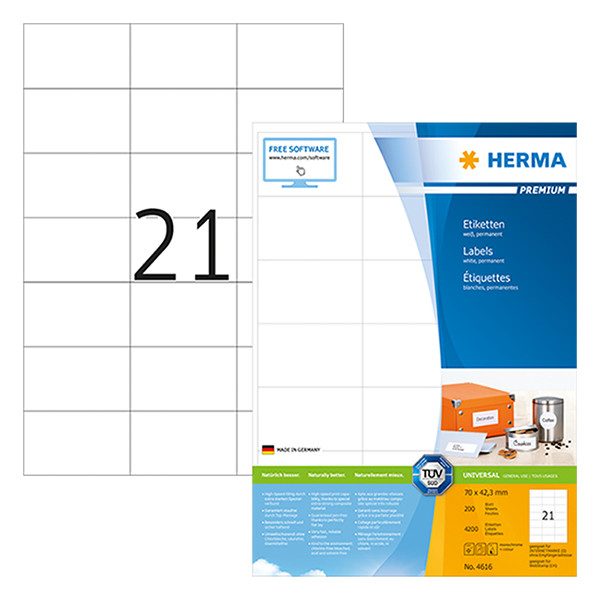 Herma 4616 Premium étiquettes A4 70 x 42,3 mm adhésif permanent (4200 étiquettes) - blanc 230514 - 1