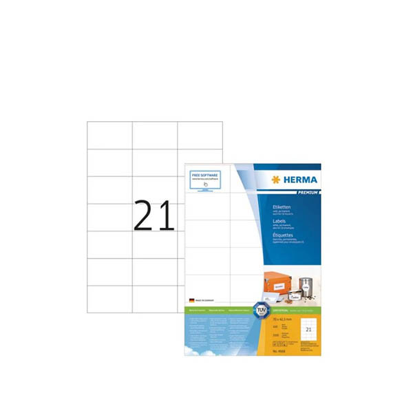 Herma 4668 Premium étiquettes A4 70 x 42,3 mm adhésif permanent (2100 étiquettes) - blanc 238469 - 1