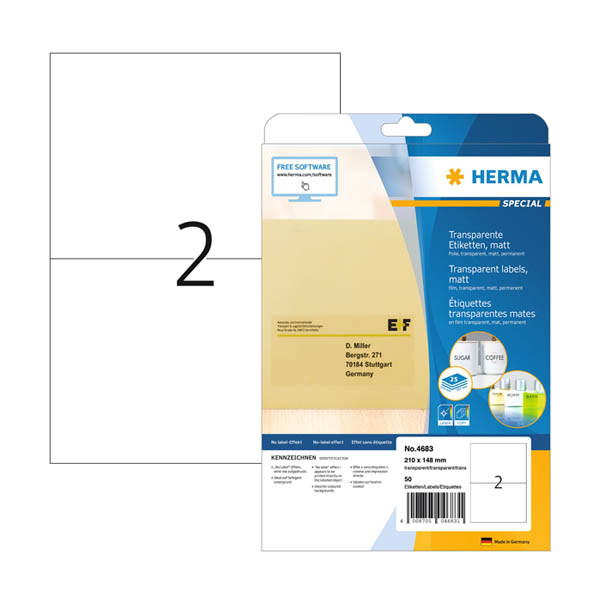 Herma 4683 étiquettes transparentes A4 210 x 148 mm (50 étiquettes) - mat 230906 - 1