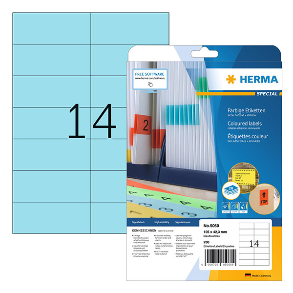 Herma 5060 étiquettes amovibles A4 105 x 42,3 mm (280 étiquettes) - bleu 230768 - 1