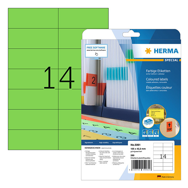 Herma 5061 étiquettes amovibles A4 105 x 42,3 mm (280 étiquettes) - vert 230770 - 1