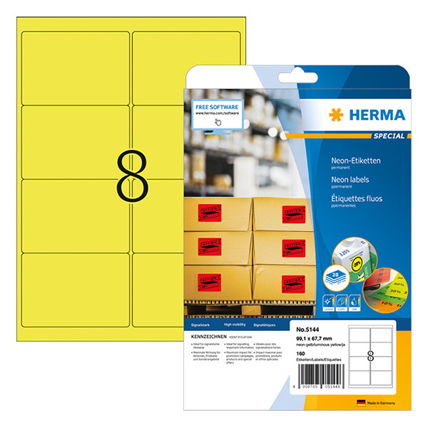 Herma 5144 étiquettes adhésives permanentes A4 99,1 x 67,7 mm (160 étiquettes) - jaune fluo 230528 - 1