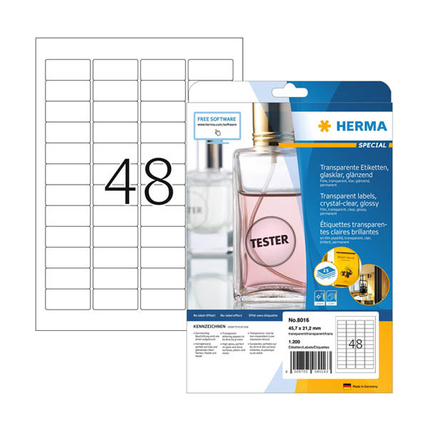 Herma 8016 étiquettes transparentes A4 45,7 x 21,2 mm (1200 étiquettes) - cristalline 230859 - 1