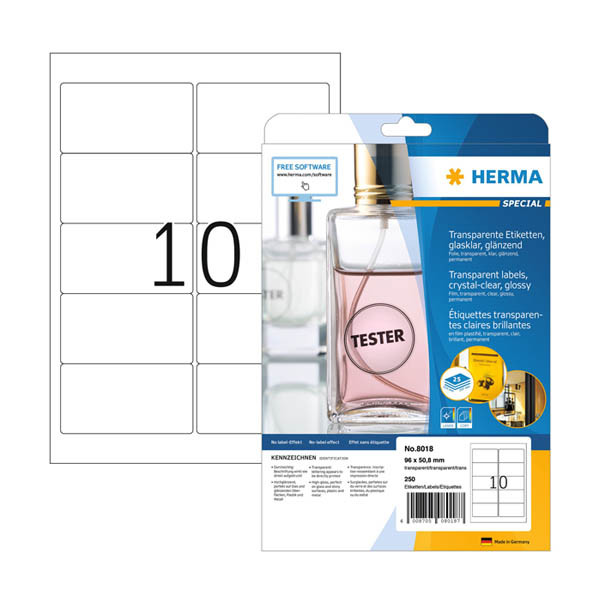 Herma 8018 étiquettes transparentes A4 96 x 50,8 mm (250 étiquettes) - cristalline 230863 - 1