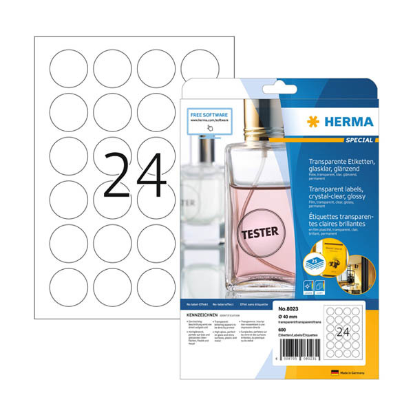 Herma 8023 étiquettes transparentes A4 ø 40 mm (600 étiquettes) - cristalline 230862 - 1