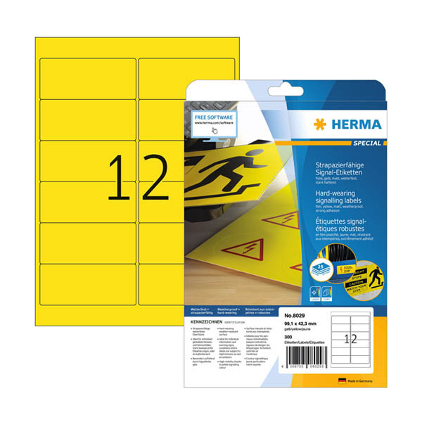 Herma 8029 étiquettes en film résistant aux intempéries A4 99,1 x 42,3 mm (300 étiquettes) - jaune 230897 - 1