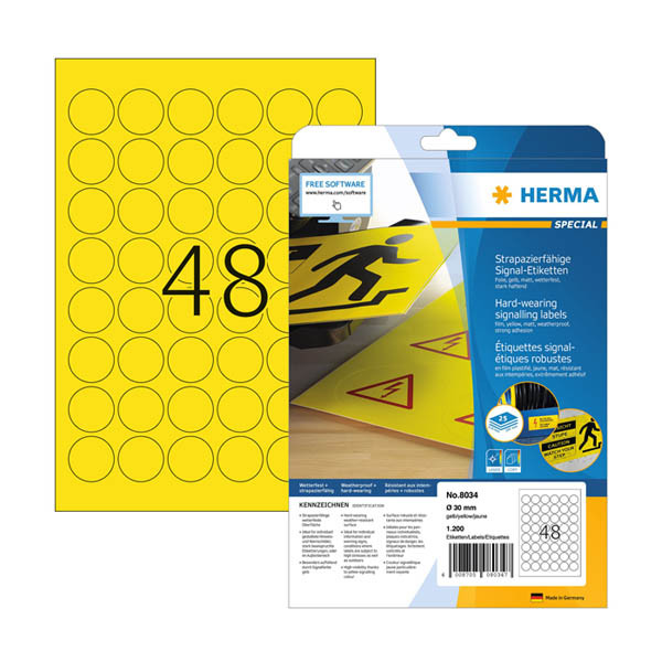 Herma 8034 étiquettes en film résistant aux intempéries A4 Ø 30 mm (1200 étiquettes) - jaune 230898 - 1