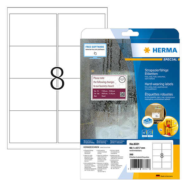 Herma 8331 étiquettes en film résistantes aux intempéries A4 99,1 x 67,7 mm (200 étiquettes) - blanc 230530 - 1