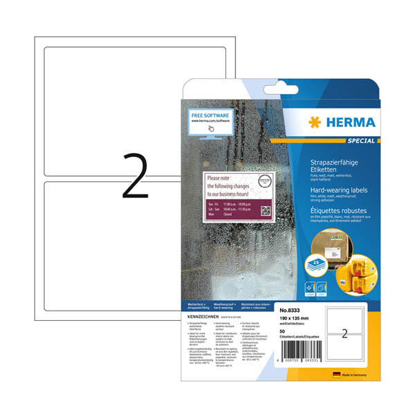 Herma 8333 étiquettes en film résistant aux intempéries A4 190 x 135 mm (50 étiquettes) - blanc 230900 - 1
