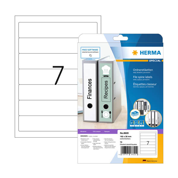 Herma 8620 étiquettes de dos imprimables 38 x 192 mm A4 autocollantes étroites (70 étiquettes) - blanc 230873 - 1
