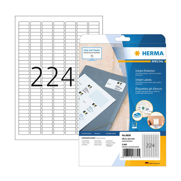 Herma 8830 étiquettes jet d'encre A4 25,4 x 8,5 mm (5600 étiquettes) - blanc 230818 - 1