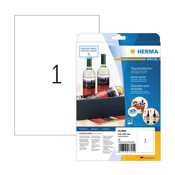 Herma 8895 étiquettes brillantes A4 210 x 297 mm (10 étiquettes) - blanc 230857 - 1