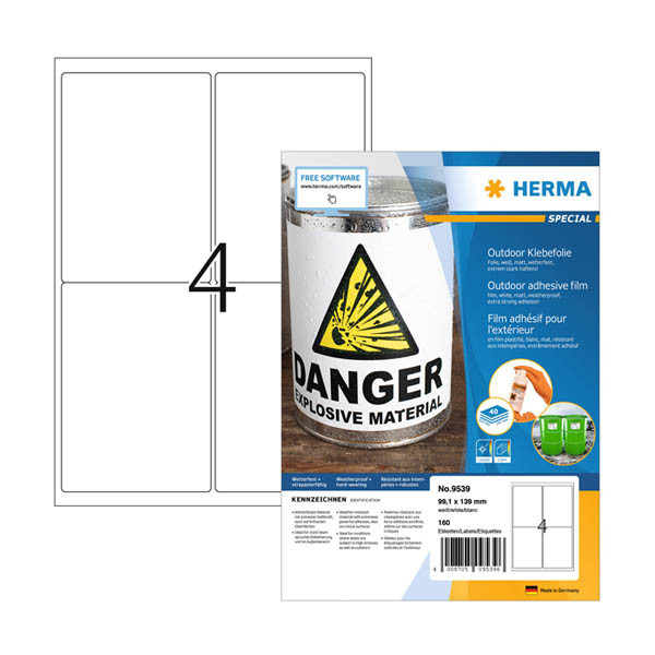 Herma Outdoor 9539 étiquettes résistantes aux intempéries A4 99,1 x 139 mm (160 étiquettes) - blanc 230887 - 1