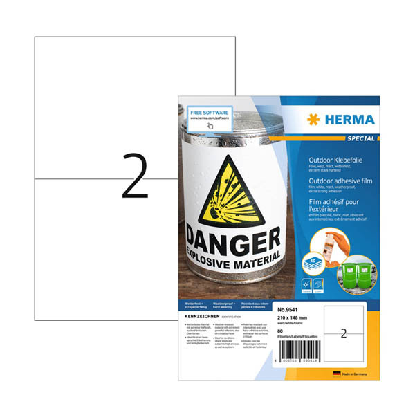 Herma Outdoor 9541 étiquettes en film résistantes aux intempéries A4 210 x 148 mm (80 étiquettes) - blanc 230883 - 1