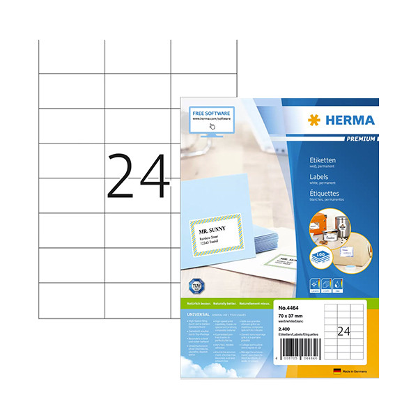 Herma Premium 4464 étiquettes adhésives permanentes 70 x 37 mm (2400 étiquettes) - blanc 238358 - 1