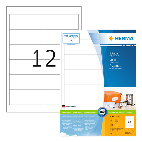 Herma Premium 4623 étiquettes adhésives permanentes A4 97 x 42,3 mm (2400 étiquettes) - blanc 230585 - 1