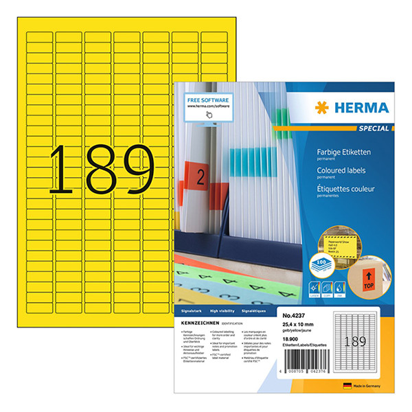 Herma Special 4237 permanent hechtende etiketten A4 25,4 x 10 mm geel (18.900 etiketten) 230794 - 1