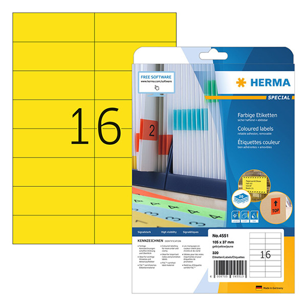 Herma Special 4551 verwijderbare etiketten A4 105 x 37 mm geel (320 etiketten) 230801 - 1