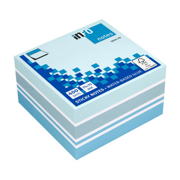 Info Notes notes autocollantes cube assortiment 75 x 75 mm (400 feuilles) - bleu 303219 - 1