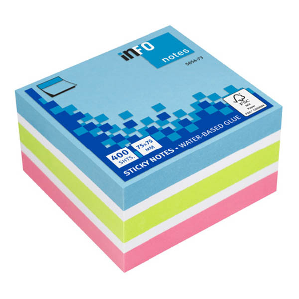 Info Notes notes autocollantes cube assortiment 75 x 75 mm (400 feuilles) - vif 303221 - 1