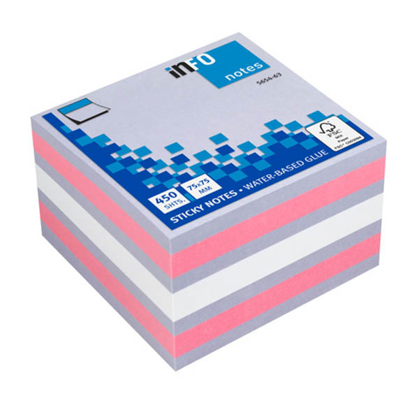 Info Notes notes autocollantes cube assortiment 75 x 75 mm (450 feuilles) - lilas/rose 303216 - 1