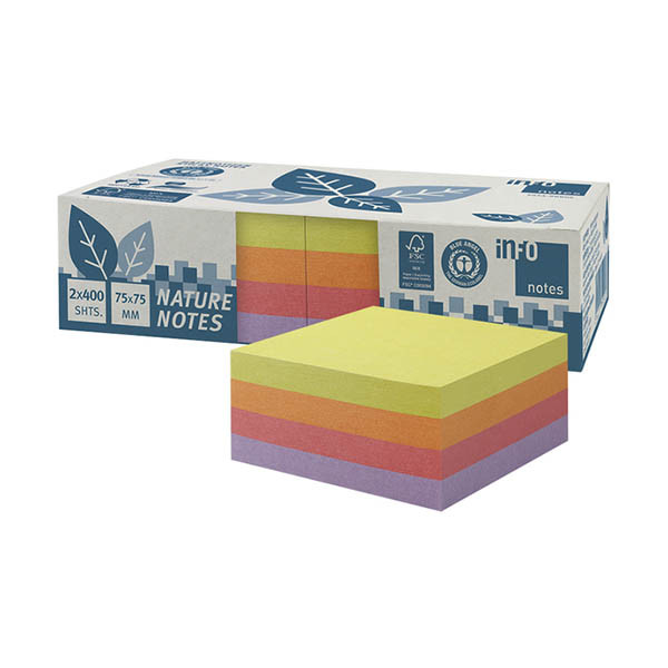 Info Notes notes autocollantes en 4 couleurs 75 x 75 mm (2 x 400 feuilles) 303228 - 1