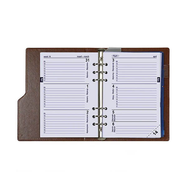 Kalpa A5 Clipbook organiseur avec recharge d'agenda semainier avec répartition par heure (1 semaine sur 2 pages) bilingue - brun noisette 262571 - 6