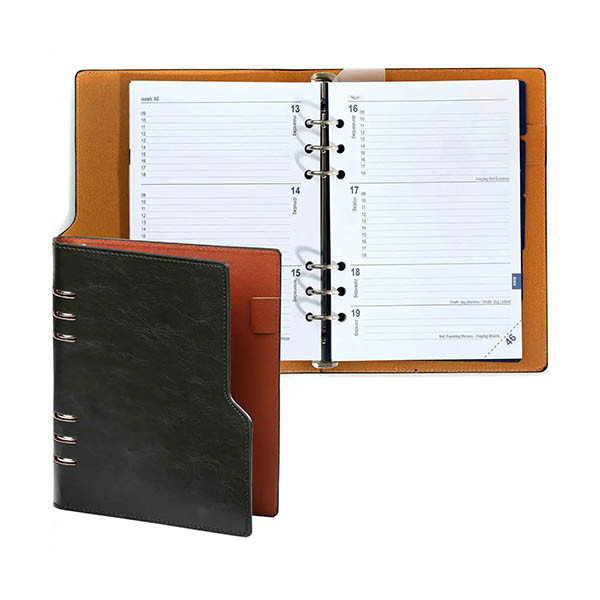 Kalpa A5 organiseur compact avec recharge d'agenda semainier avec répartition par heure (1 semaine sur 2 pages) bilingue - noir 262572 - 5