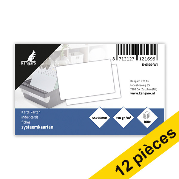 Offre : 12x Kangaro fiche Bristol vierge 90 x 55 mm (100 pièces) 056782 - 1