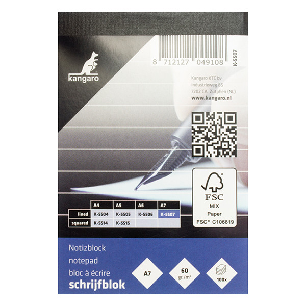 Kangaro bloc de cours A7 ligné 60 g/m² 100 feuilles 205322 - 1